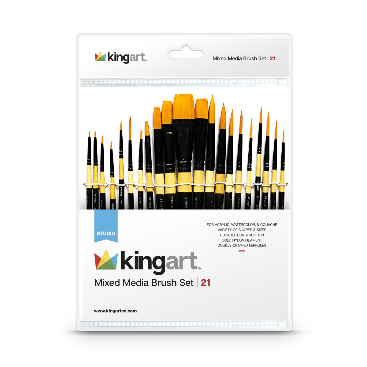 KINGART™ Mixed Media Brushes, Set of 21