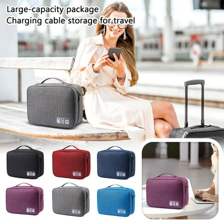 7.8 Electronic Accessories Organizer Portable Travel Cable Storage Bag Tech Pouch with Compartments Water-Resistant Handbag Suitable for Smart Device Cords Chargers Hard Drives Gadgets Navy