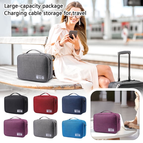 Large Capacity Cable Organizer Bag with Multiple Compartments - Charger Organizer - Travel Electronics Accessories Storage Case for Chargers Cords Usb, Portable Tech Pouch Black, 7.8", 1Pcs