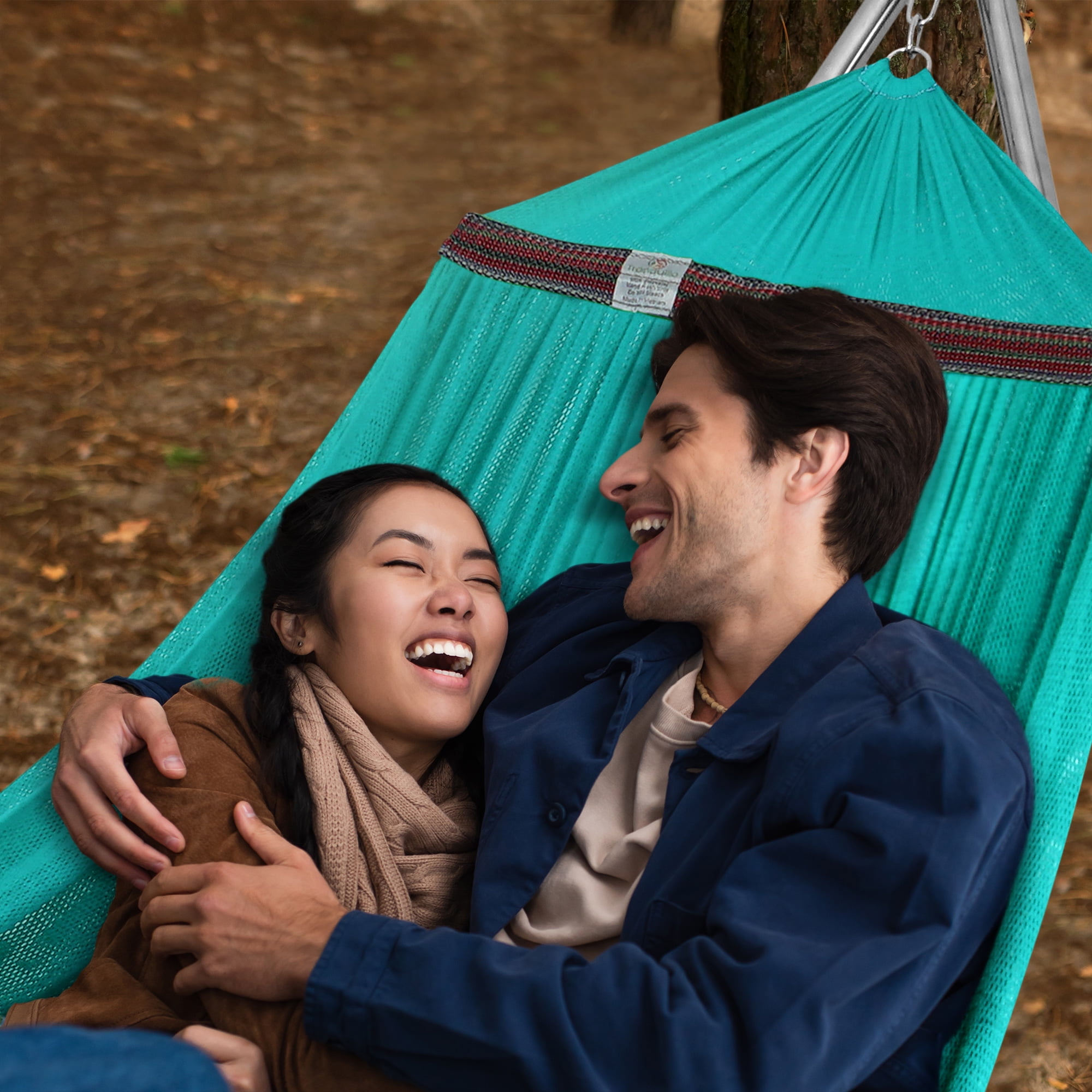 Tranquillo Double Hammock with Stand 600lb Capacity Stainless Steel Double Hammock with Spreader Bar/Sturdy Flexible Hammock Stand Portable, Outdoor Indoor, Sky