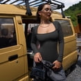 thumbnail image 2 of OQQ women's square ribbed long sleeve bodysuits, 2 of 7