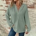 thumbnail image 2 of BiZtdJrK Womens Waffle Knit Hooded Sweatshirt Plus Size Button V Neck Long Sleeve Pullover Sweatshirts Drawstring Comfy Loose Casual Hoodies Green XL, 2 of 7