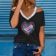 thumbnail image 2 of Blusas de Manga Corta para las Mujeres Impresión Casual de la Parte Superior Del Hombro, Camiseta de Verano con Cuello en V para Diario, Fiesta Y Vacaciones, 2 of 4