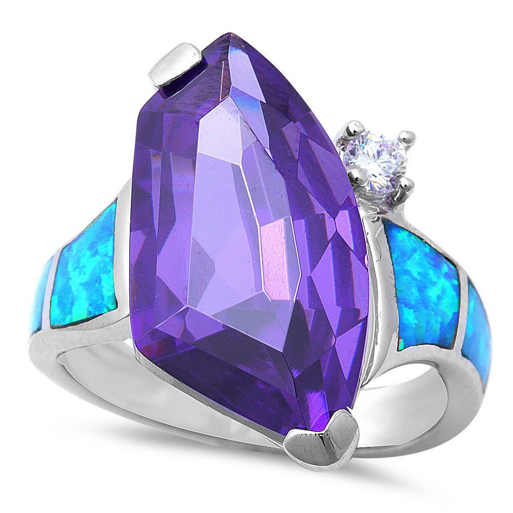 Sterling Silver Criss-Cross Woven Band Ring With Simulated Blue Opal - Size 8 - View #11