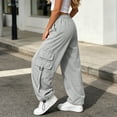thumbnail image 5 of CONZONE Womens Cargo Pants Wide Leg Elastic Waist Drawstring Jogger Pants With Pockets Summer Fall Baggy Trousers For Women, 5 of 6