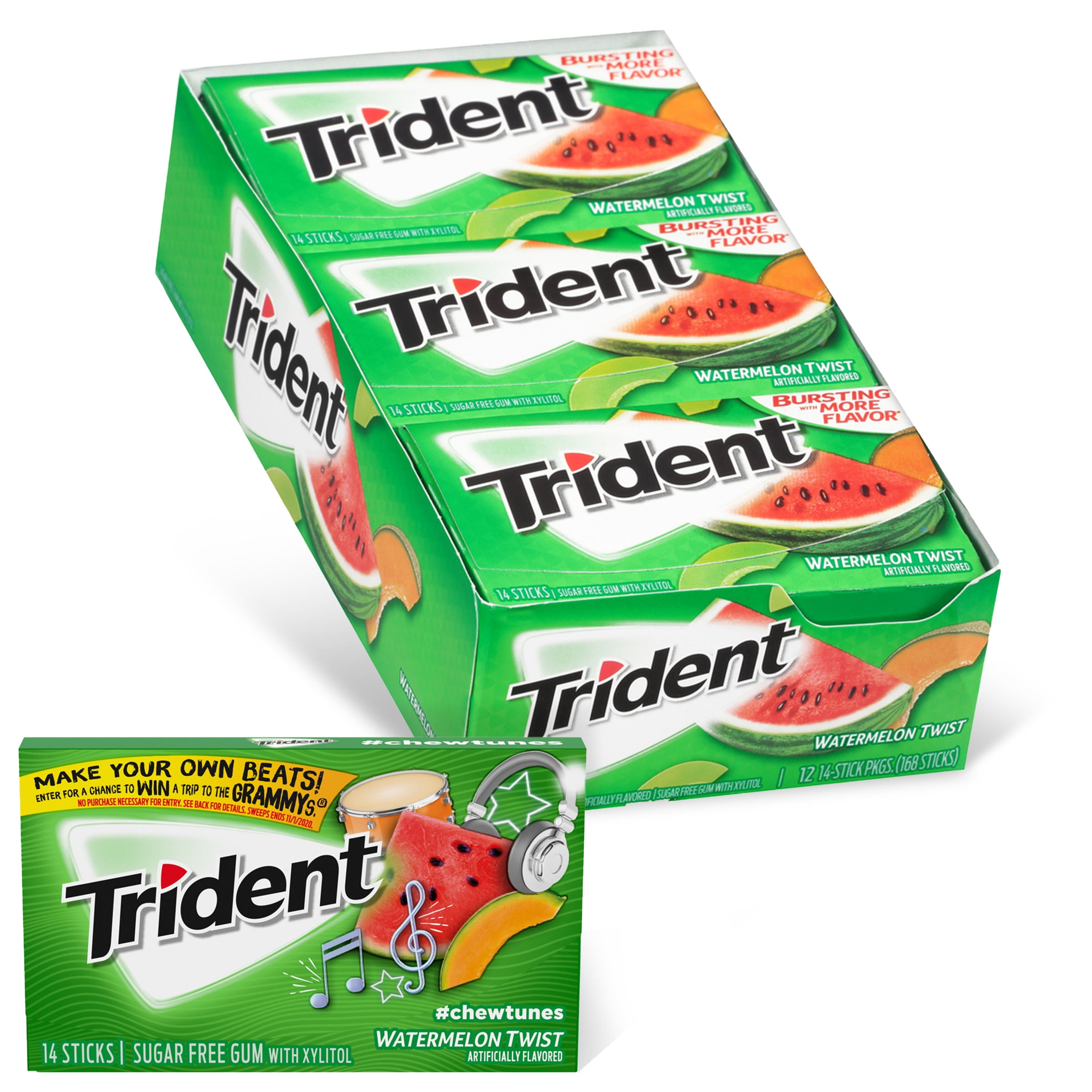 Trident Watermelon Twist Sugar Free Gum, 12 Packs of 14 Pieces (168