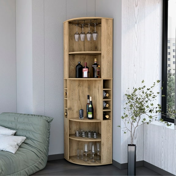 Corner Bar Cabinet With 5 Shelves - Enhance Living Space Wood, 13 5-shelf For Room Spacious Storage Options 70.8 Inches High, 95.2 Lbs