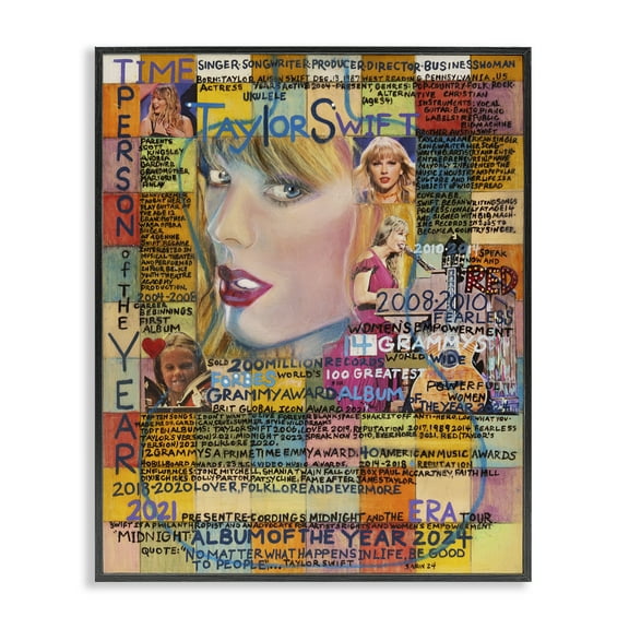 Stupell Industries Taylor Musician Collage People Drawing Black Framed Art Print Wall Art, 11 x 14