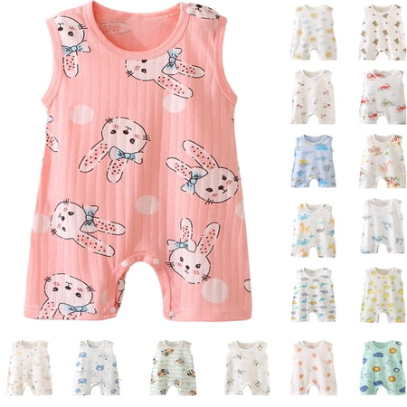 Hrsba Toddler Romper Unisex Sleeveless Print Snap Closure Short Romper Breathable Summer Outfit For Infant Toddler