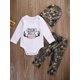 thumbnail image 2 of Conjunto de 3 piezas de mono de manga larga con letras de ciervo para bebés recién nacidos, pantalones de camuflaje con sombrero, 2 of 7