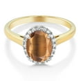 thumbnail image 2 of Gem Stone King 1.64 Ct Oval Brown Tiger Eye White Diamond 10K Yellow Gold Ring, 2 of 5