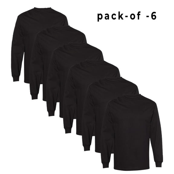 American Apparel Heavyweight Cotton Long Sleeve Tee for Men | 100% Cotton Comfort | Black | 6 Pieces | S Size