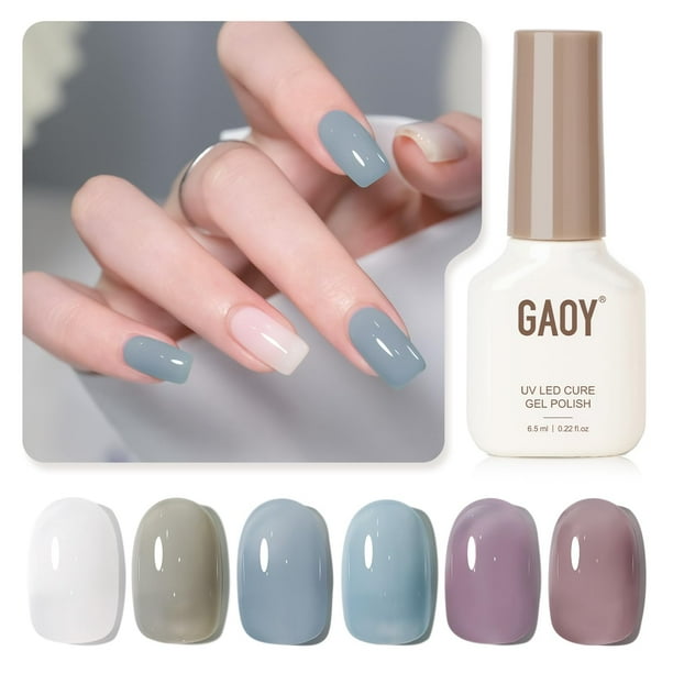 Esmalte de uñas en gel GAOY Mizzle Jelly, blanco lechoso, azul, gris y morado