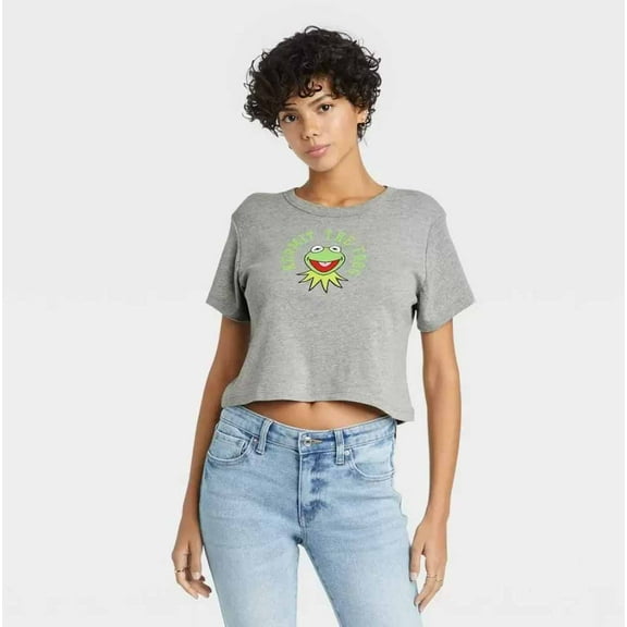 The Muppets Women's St. Patrick's Day Kermit Baby Doll Short Sleeve Cropped Graphic T-Shirt - (Gray, X-Large)