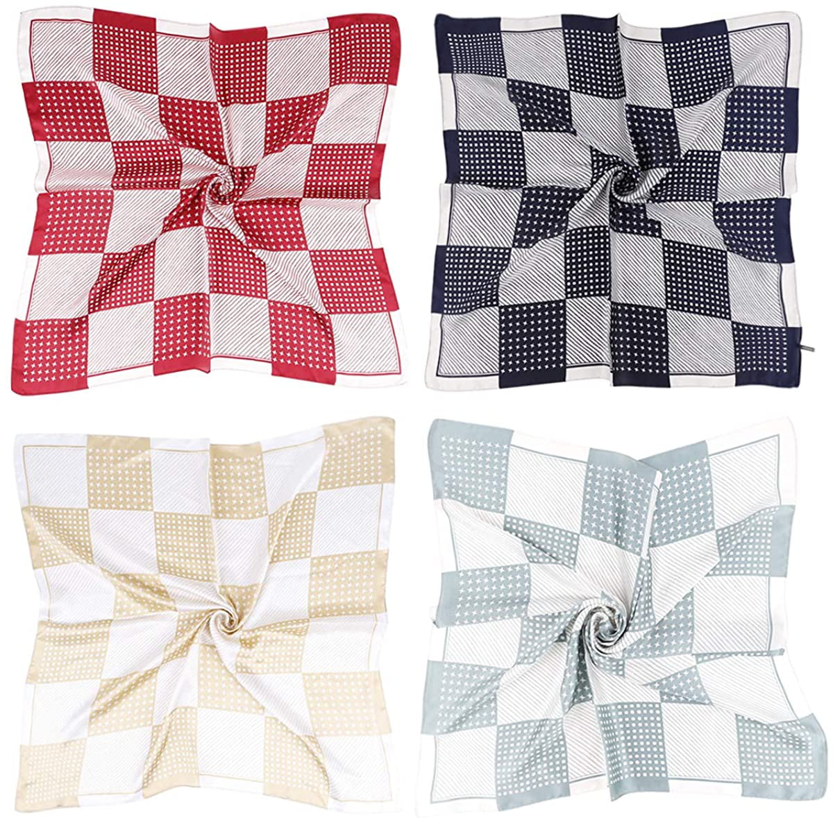 Satin Square Handkerchief Gift For Women. 4 Pcs Silk Hair Head Scarf For Adult 