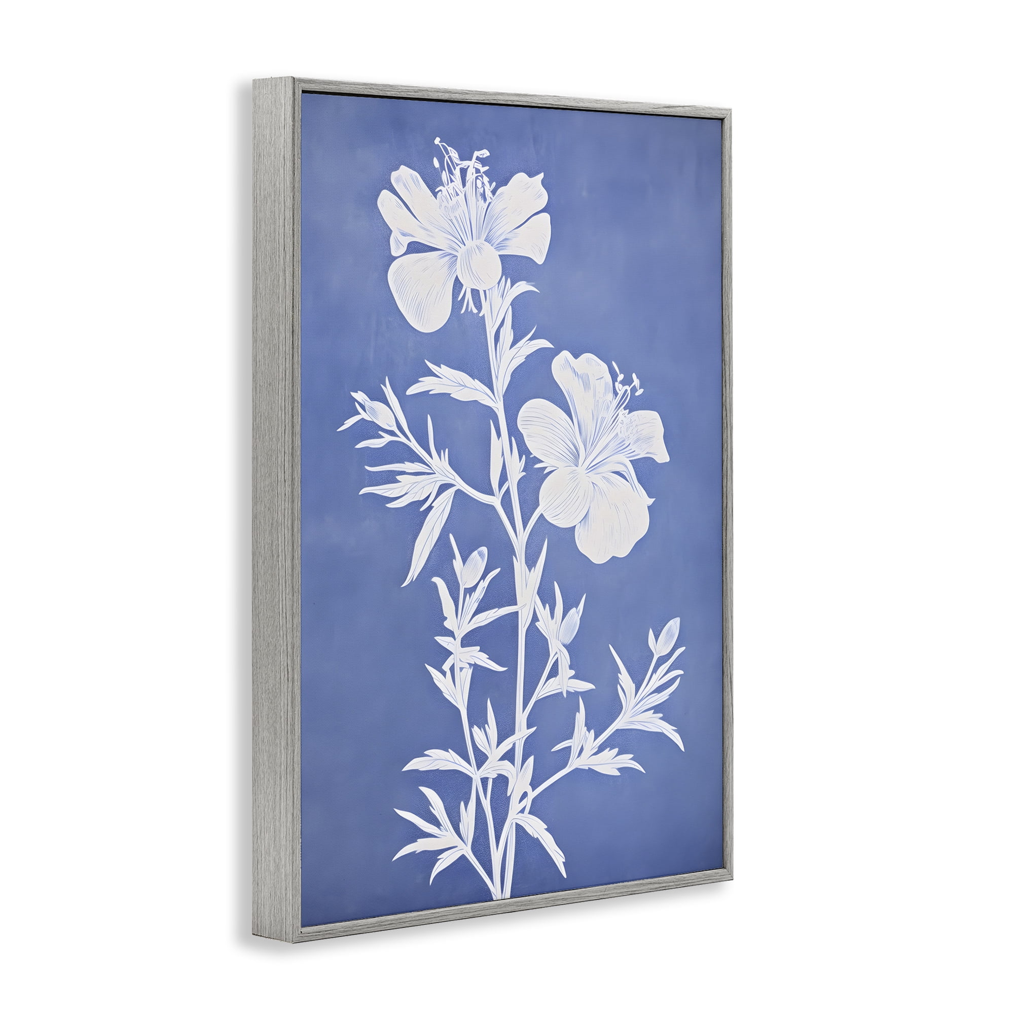 Stupell Industries Blue Cerulean Florals Botanical & Floral Painting Gray Framed Art Print Wall Art, 16 x 24