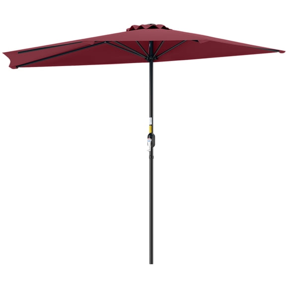 Outsunny 9ft Half Round Umbrella, Outdoor Balcony Parasol, Wine Red