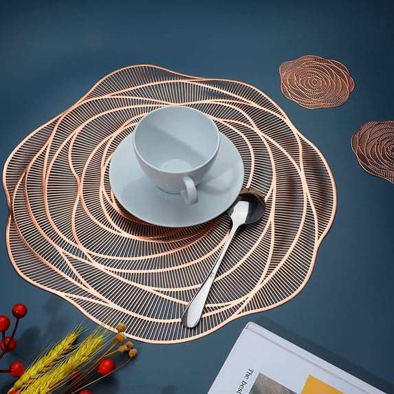 LINLIN Round Placemats, 6 Pack Metallic Placemats Set Metallic Place Mat Coaster Resistant Table Mats for Dining