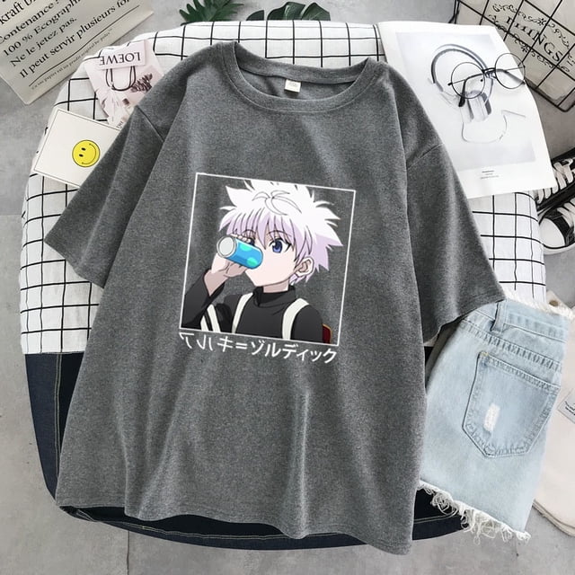 Las señoras t-shirt tops kawaii hunter x hunter t-shirt killua zoldyck camiseta slim anime manga camiseta impresa mujerespangjing
