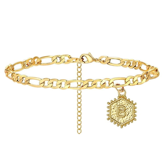 MANHUJI Womens Ankle Bracelets Female Foot Chain 26 Letters Geometric Shape Single Layer Anklet Jewelry Anklet Initial Anklet Bracelets for Women Letters Anklet Anklets for Women Gold (B,One Size)