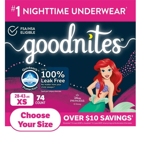 Goodnites Nighttime Bedwetting Underwear for Girls, Sizes Extra Small - Extra Extra Large