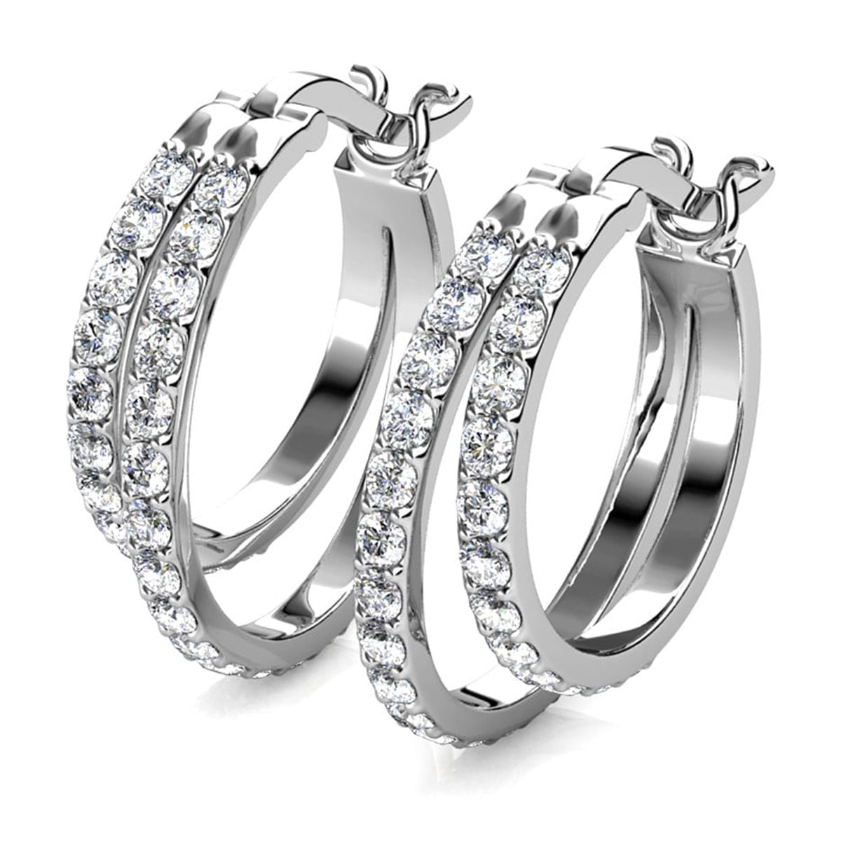 Cate & Chloe Corina 18k White Gold Plated 20mm Hoop Earrings with Swarovski Crystals Gift for Women