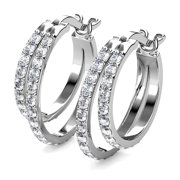 Cate & Chloe Corina 18k White Gold Plated 20mm Hoop Earrings with Swarovski Crystals Gift for Women