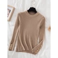 thumbnail image 4 of Suéter grueso de color caqui para mujer, Jersey informal con botones y cuello redondo, top de punto ajustado, tops suaves, 2024, 4 of 5