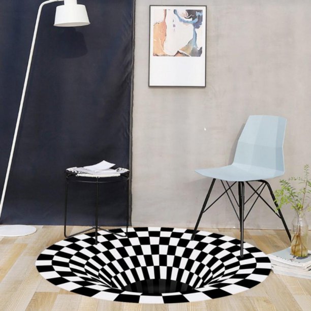 3D Carpet Bottomless Hole Optical Illusion Area Rug, Black White