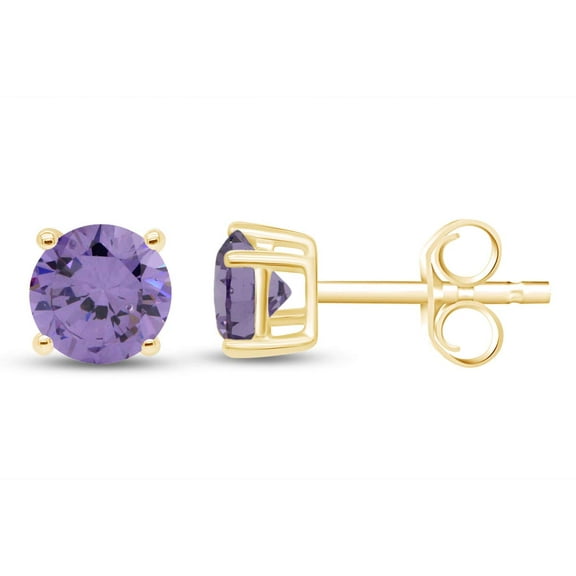 AFFY Simulated Purple Alexandrite Round Shape Stud Earrings In 14K Yellow Gold Over Sterling Silver (1 Ct)