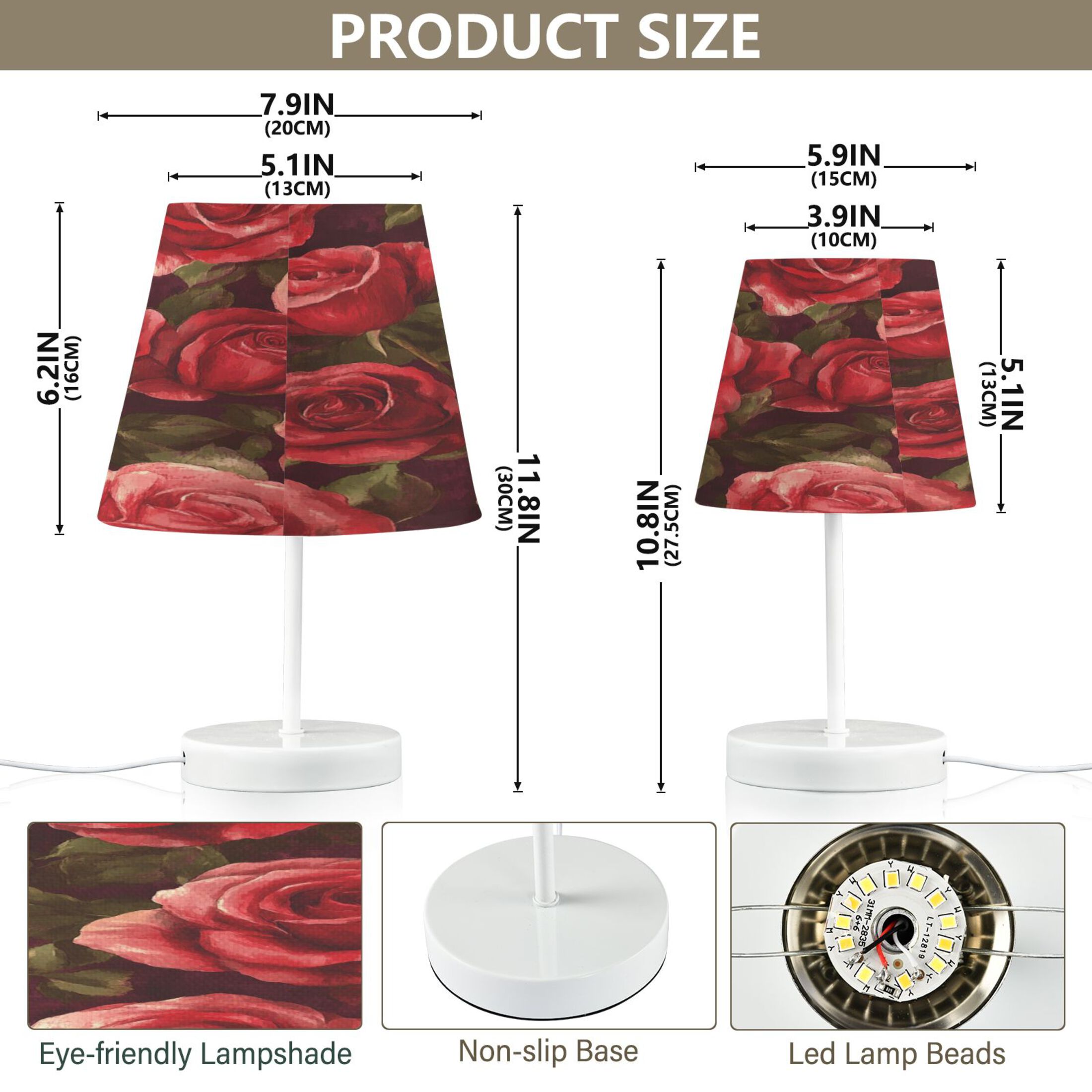 Table Lamp Small 5.9x10.8 Inches Table Lamps Night Light Tools & Home Improvement Bedroom Lamp Guest Room Lamp Study Lamp Office Lamp Beautiful Oil Painting Rose