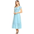thumbnail image 2 of Women Renaissance Peasant Maiden Boho Inspired Cap Sleeve Lace Trim Maxi Dress, Light Blue, X-Large, 2 of 5