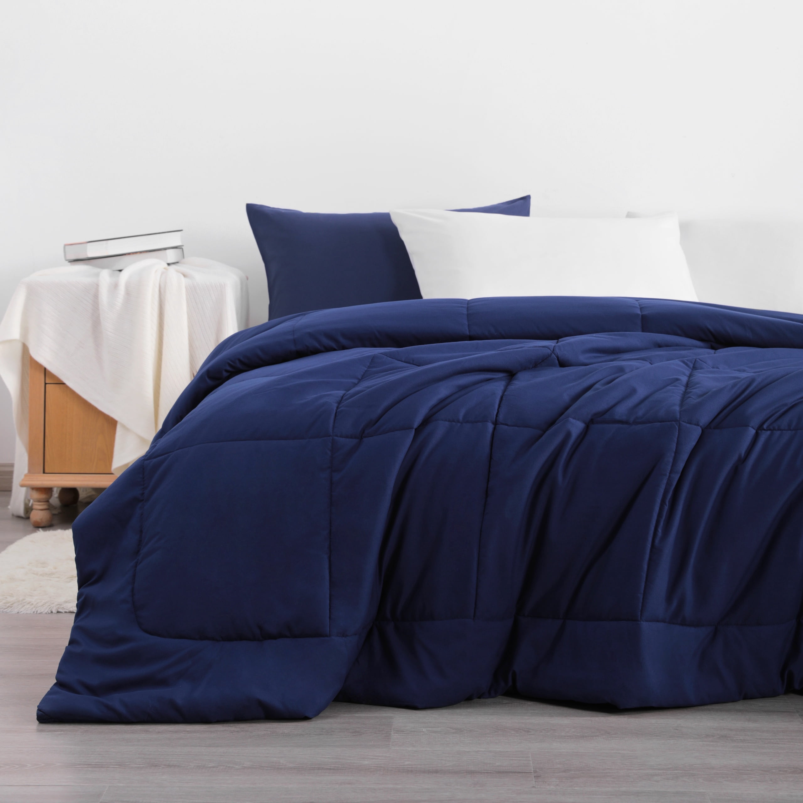 Ntbay King Size Down Alternative Comforter Duvet Insert, All Season Reversible Quilted Bedding with Corner Tabs, Breathable, 104x90 inches, Navy Blue