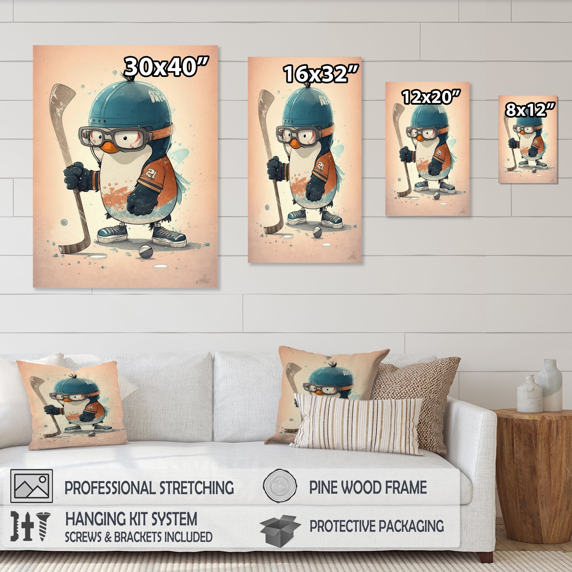 Designart Anime Hockey Penguin Canvas Wall Art
