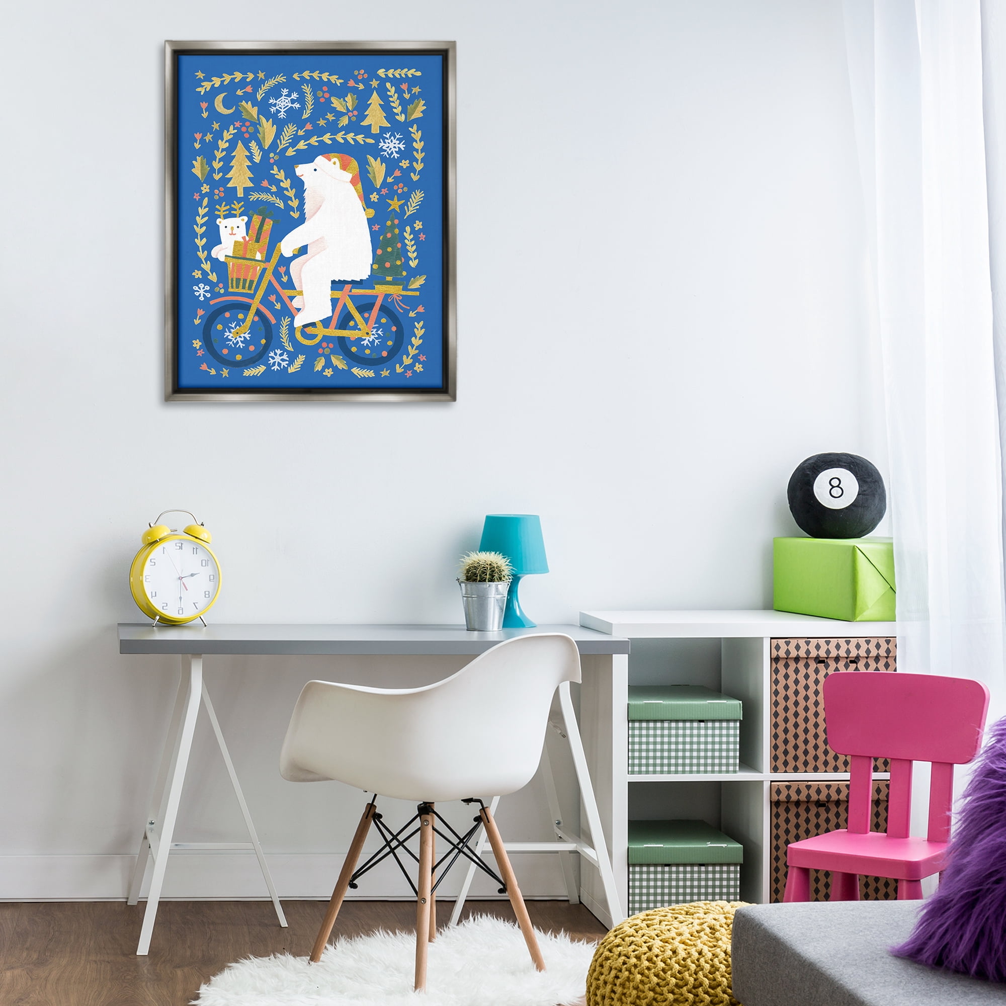 Stupell Industries Polar Bears on Bicycle Animals Painting Gray Floater Framed Canvas Art Print Wall Art, 25 x 31