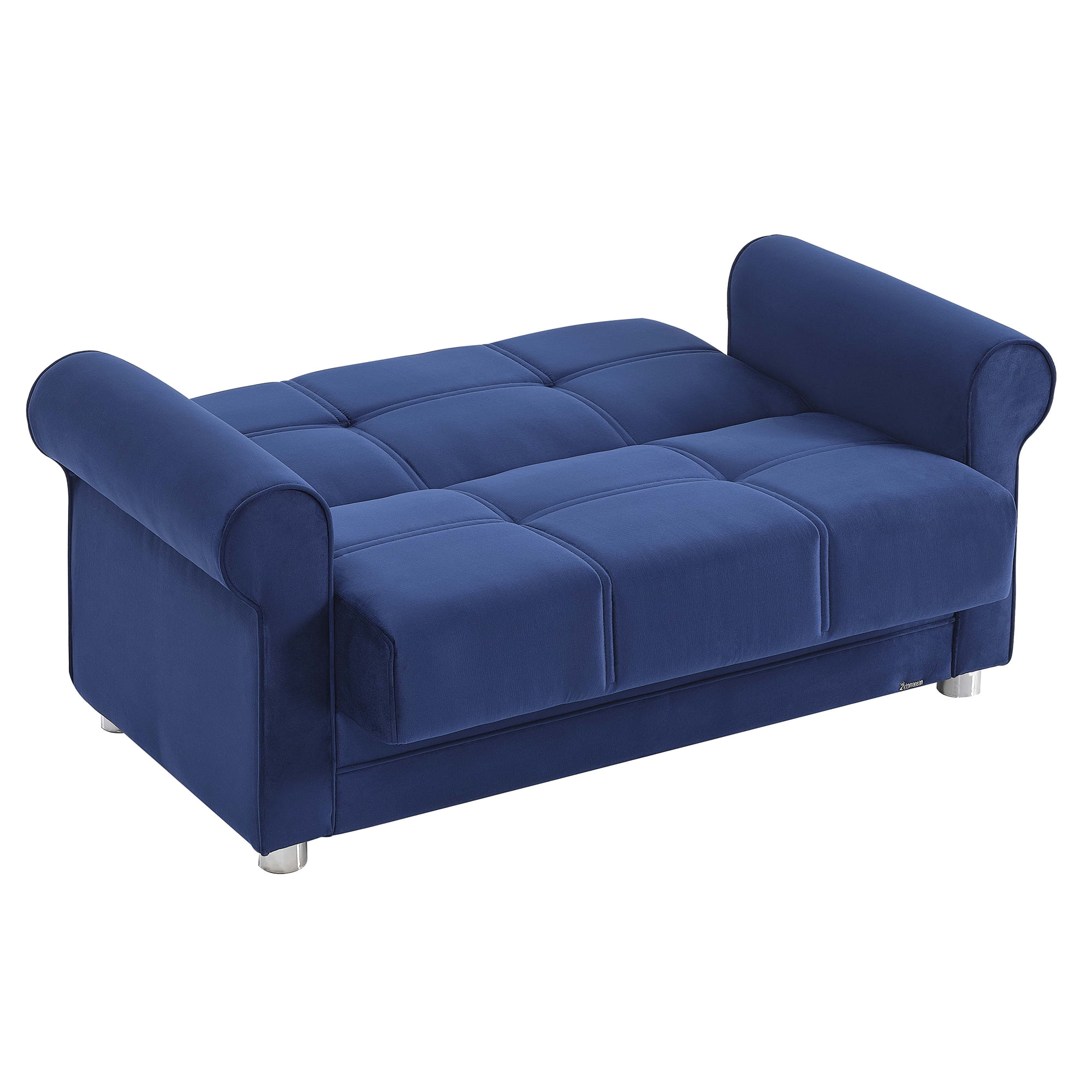 Ottomanson Convertible Sleeper Loveseat with Hidden Storage, Firm Seating, Blue