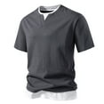 thumbnail image 2 of AHTJRT Men's Soft Stretch Lightweight Short Sleeve Casual Henley Pullover T-Shirt V Neck Basic Tees Tops Dark Gray L, 2 of 4