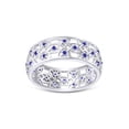thumbnail image 2 of AFFY Round Simulated Blue Sapphire Hollowing Flower Ring for Women 14K White Gold over Silver-5.5, 2 of 5