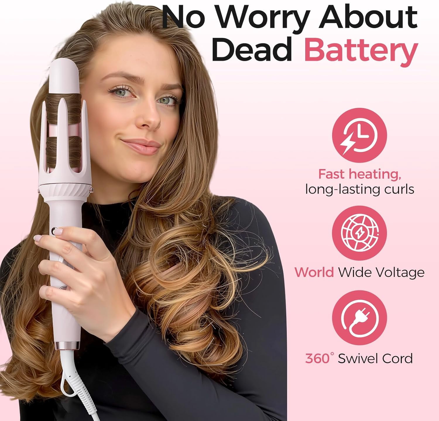 3-in-1 Automatic Hair Curler & Styler Set, Auto-Rotating Ceramic Curling Iron with Straightening Brush for All Hair Styles, Anti-Tangle & Anti-Scald