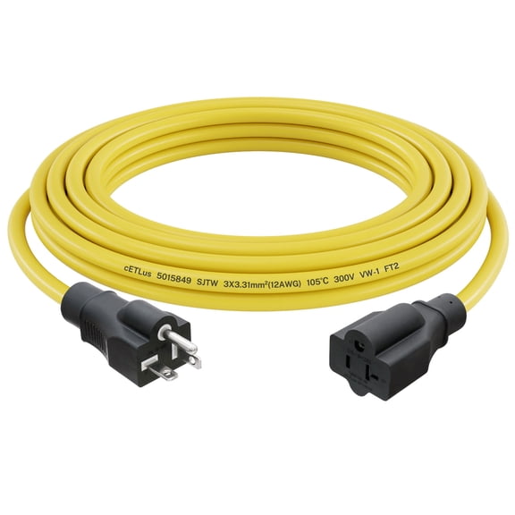 FIRMERST 20 Amp 12 Gauge 30 Feet Outdoor Extension Cord 5-20P to 5-15/20R Yellow 125 Volt