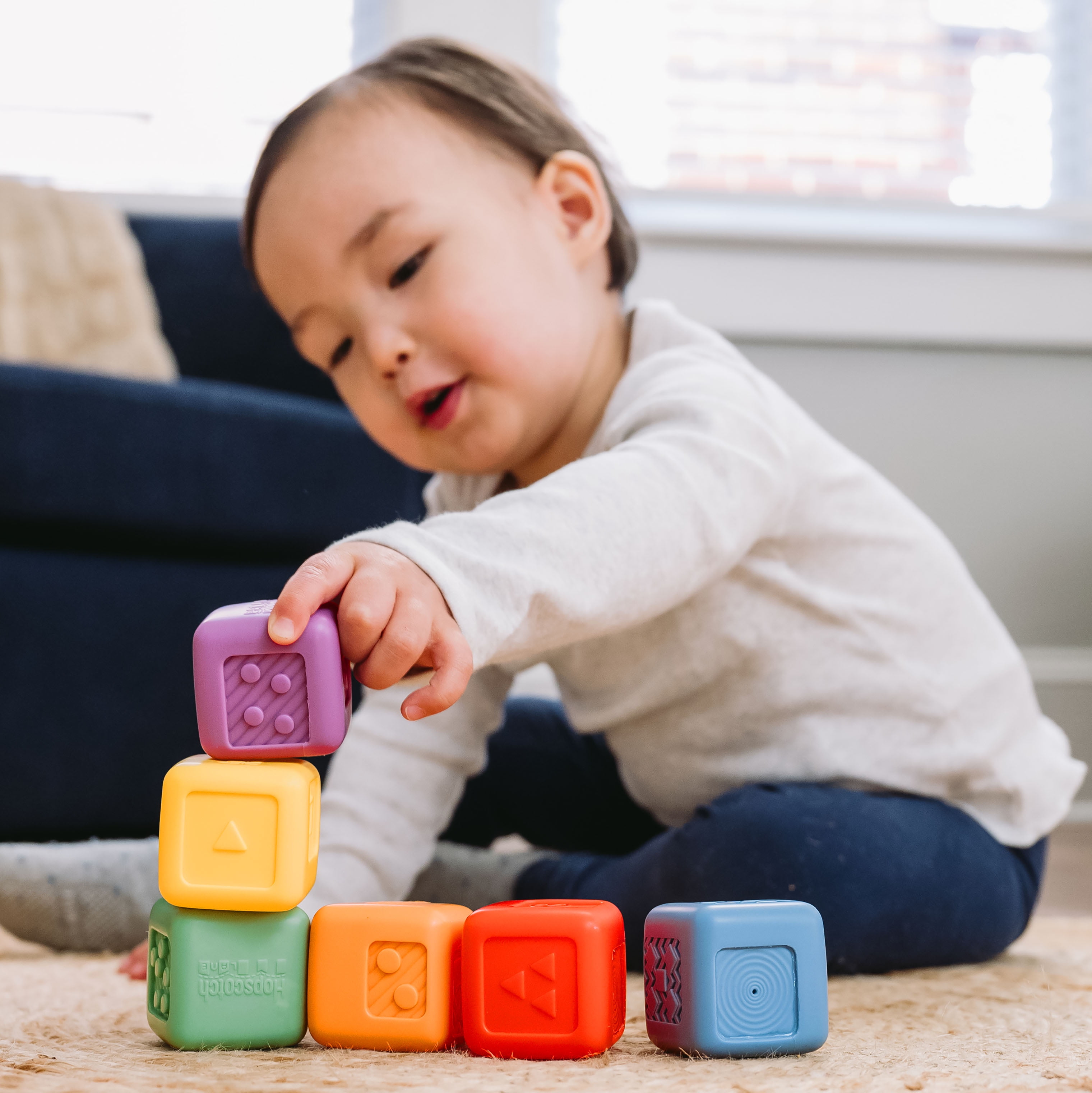 Hopscotch Lane Stack-n-Squirt Blocks - 6 Pack  Soft Plastic Bath Squirters, Baby & Toddler 6+ Months