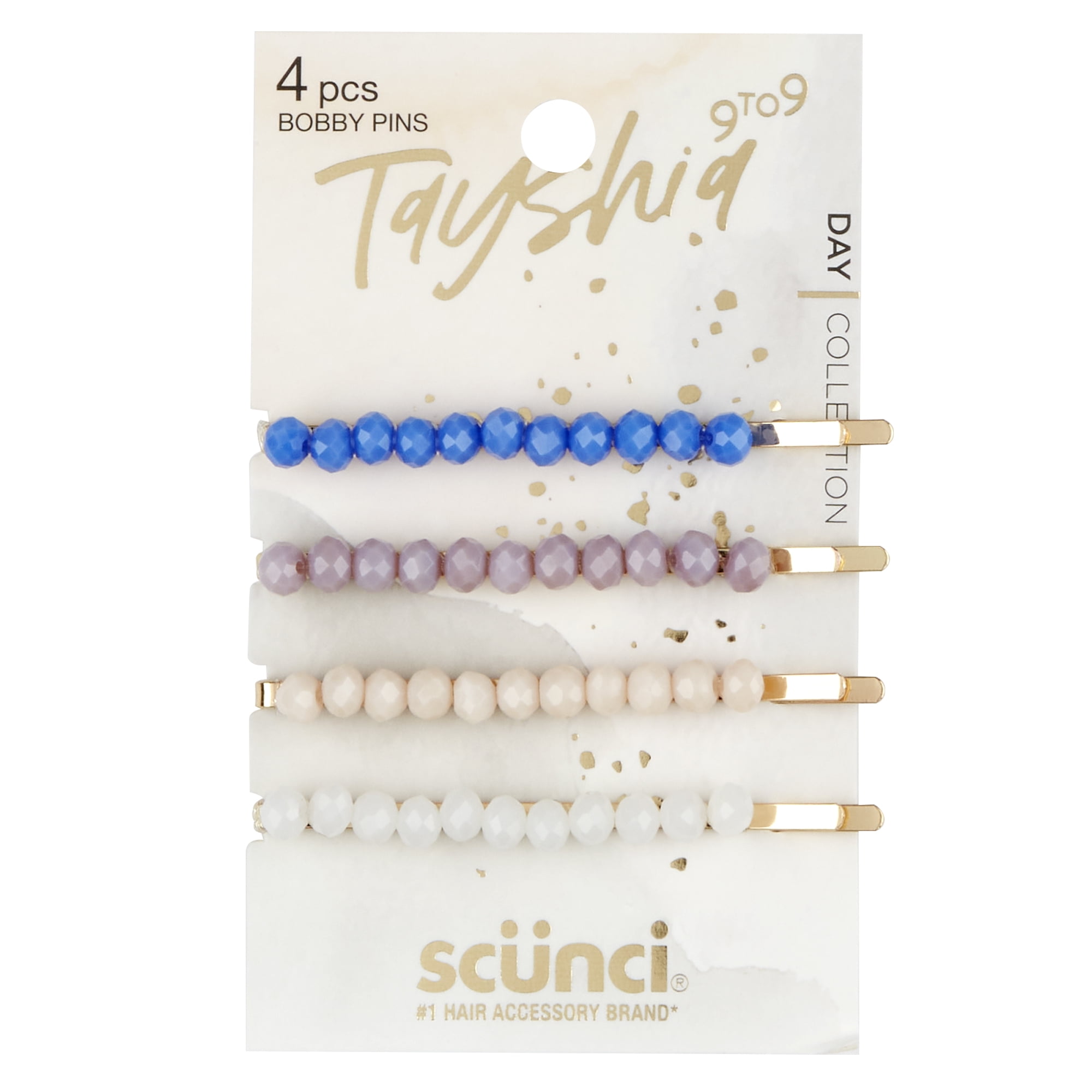 Tayshia by Scunci Stone Bobby Pin for all Hair Types, Assorted Colors with Gold Base, 4ct