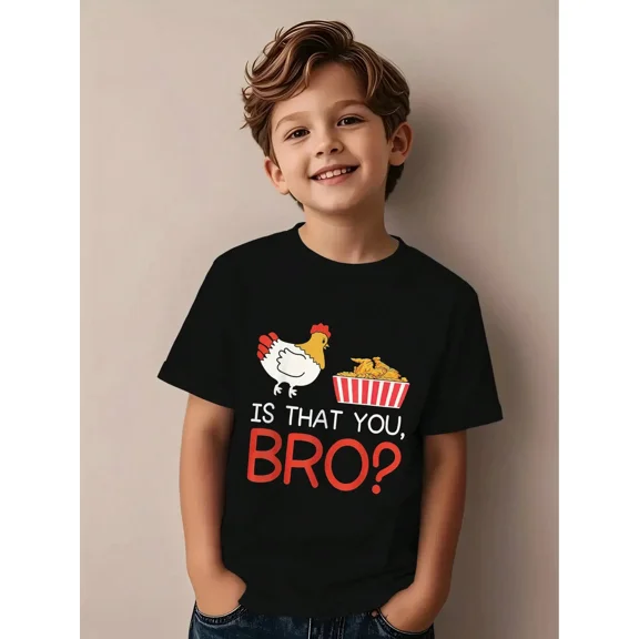 children’s wear Funny Chicken Is That You Bro Graphic T-Shirt for Boys, Cute Humor Fried Chicken Toddler Tee, Casual Short Sleeve Kids Cotton Top