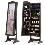 NEX Country Style Jewelry Armoire with Freestanding Mirror in Brown