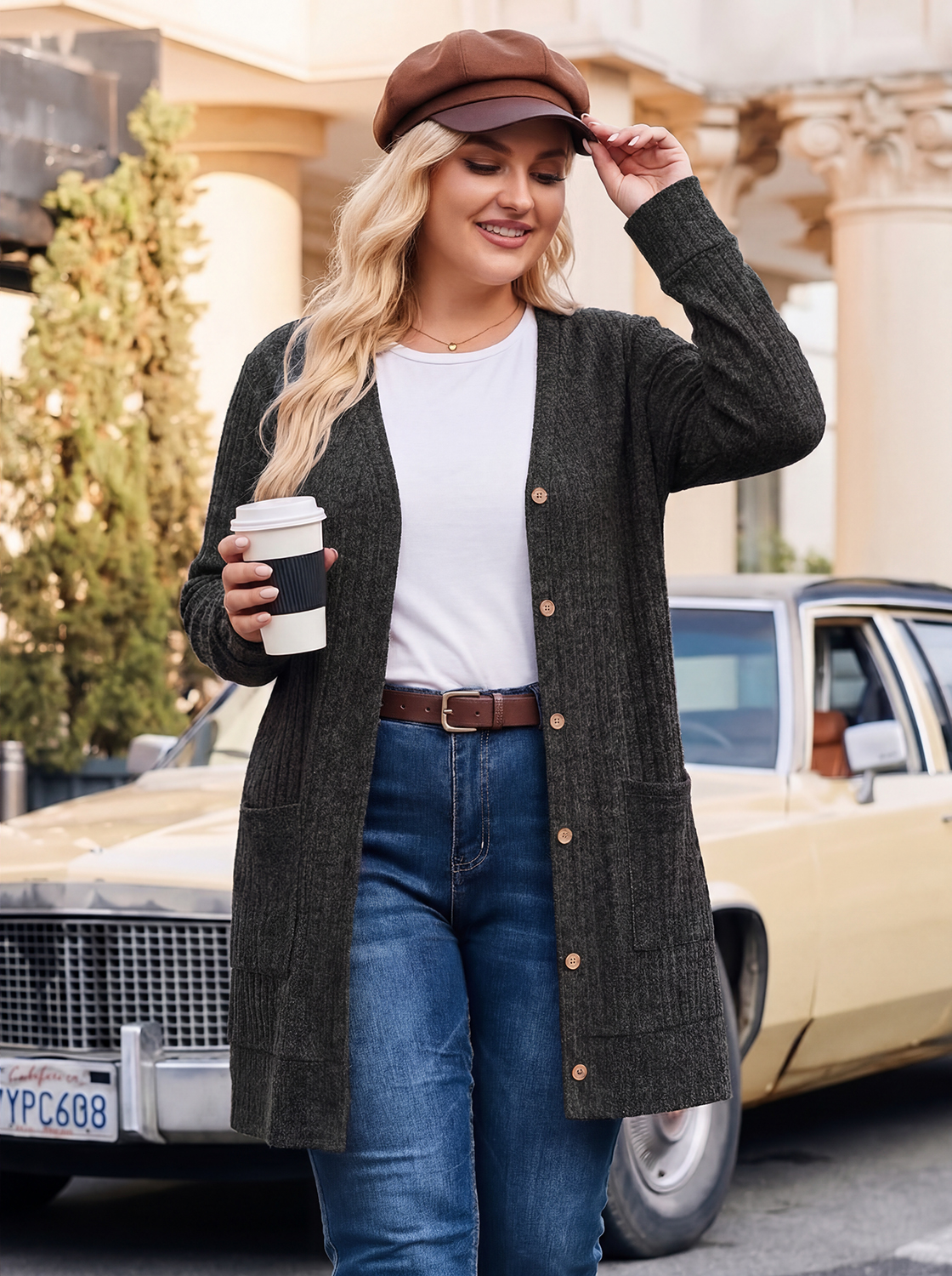 Cueply Women's Plus Size Cardigan Sweater, V-Neck photo 3