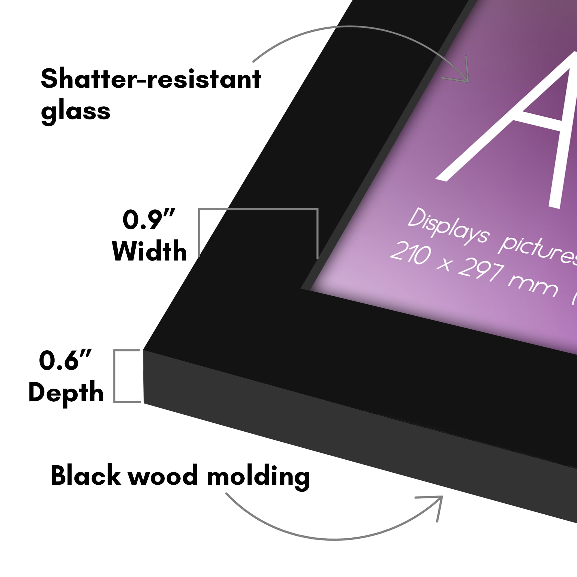 Americanflat A4 8.3x11.7 Picture Frame with Shatter-Resistant Glass Signature Collection Frames Tabletop - Black