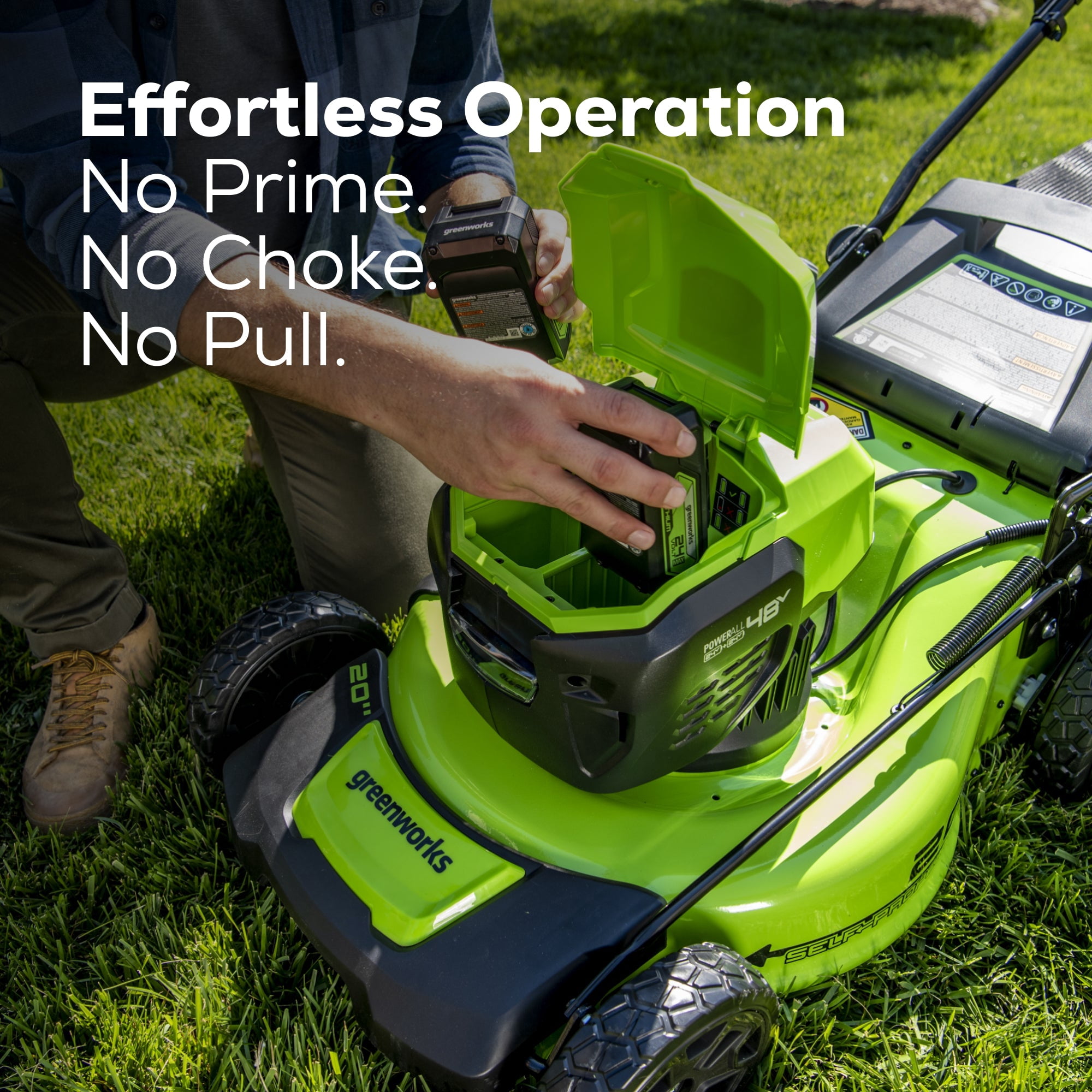 Greenworks 48V (24V x 2) 20" Cordless Battery Push Mower 3PC Combo Kit w/ (2) 4.0Ah USB Batteries,(1) 2.0Ah Battery,(1) Dual Port Rapid Charger & (1) Charger