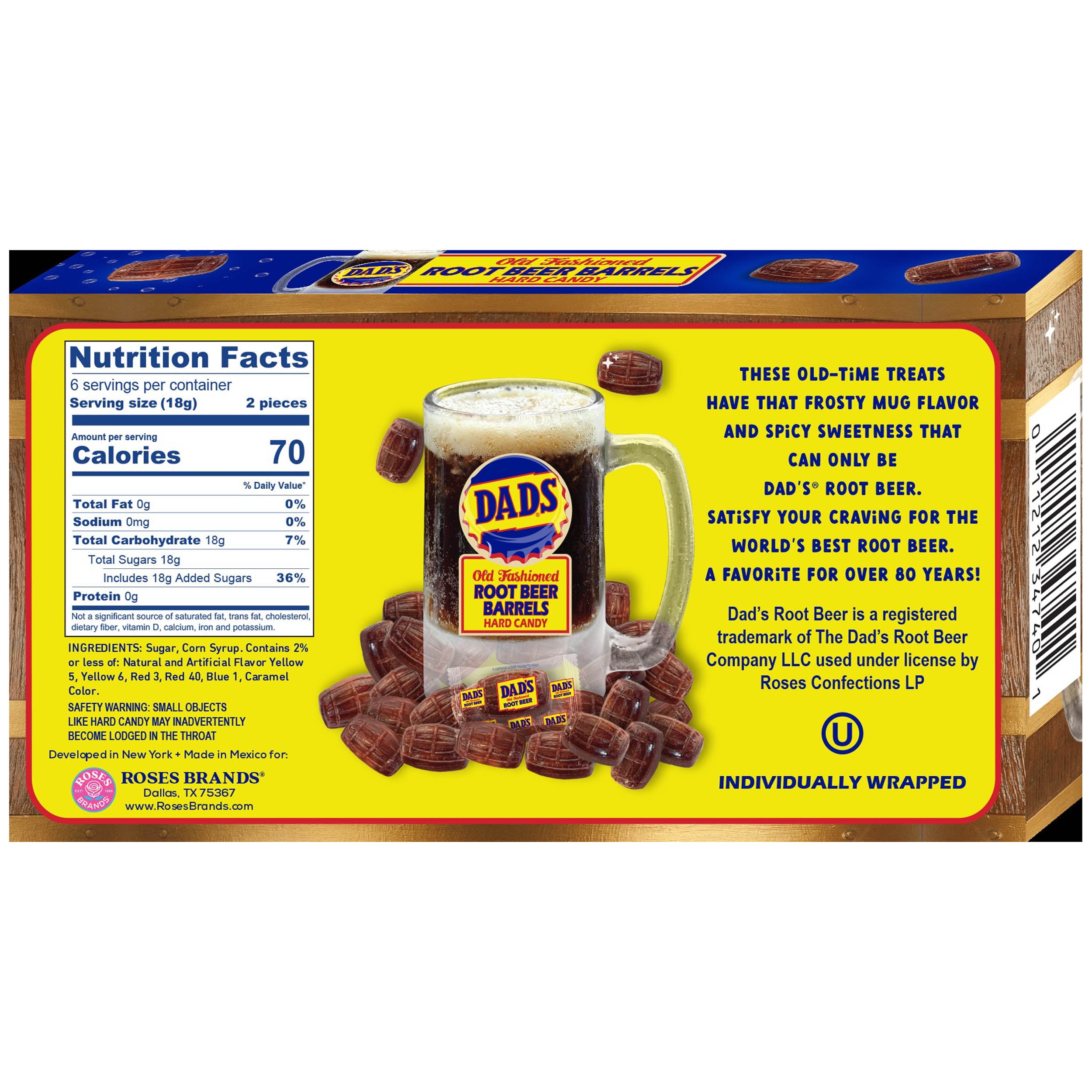Dad's Old Fashioned Root Beer Barrels Hard Candy, 4 oz. Theater Box, Allergen Free