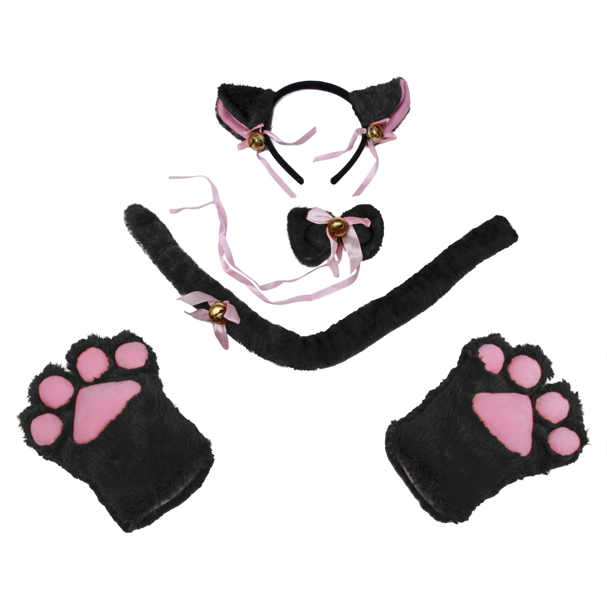 5pcs Cat Cosplay Costume Kitten Tail Ears Collar Paws Gloves for Party