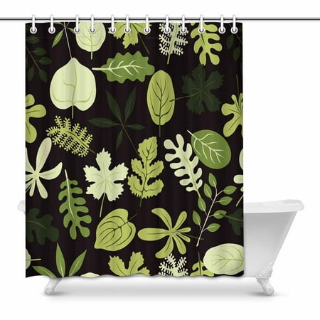 Pop Autumn Green Leaves Bathroom Shower Curtain Set 60x72 Inch